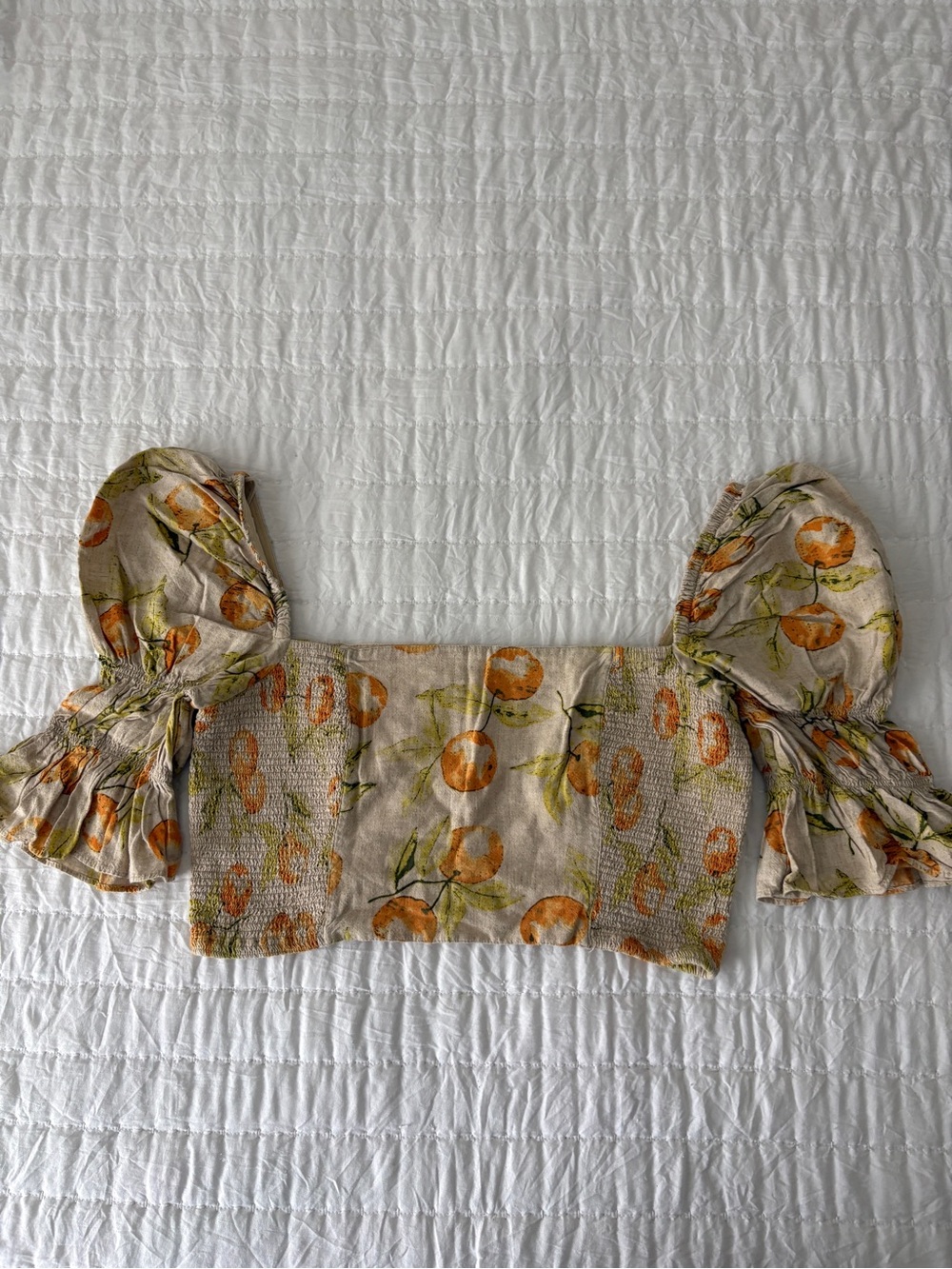 Urban Outfitters Cream Crop Top with Orange Fruit Print